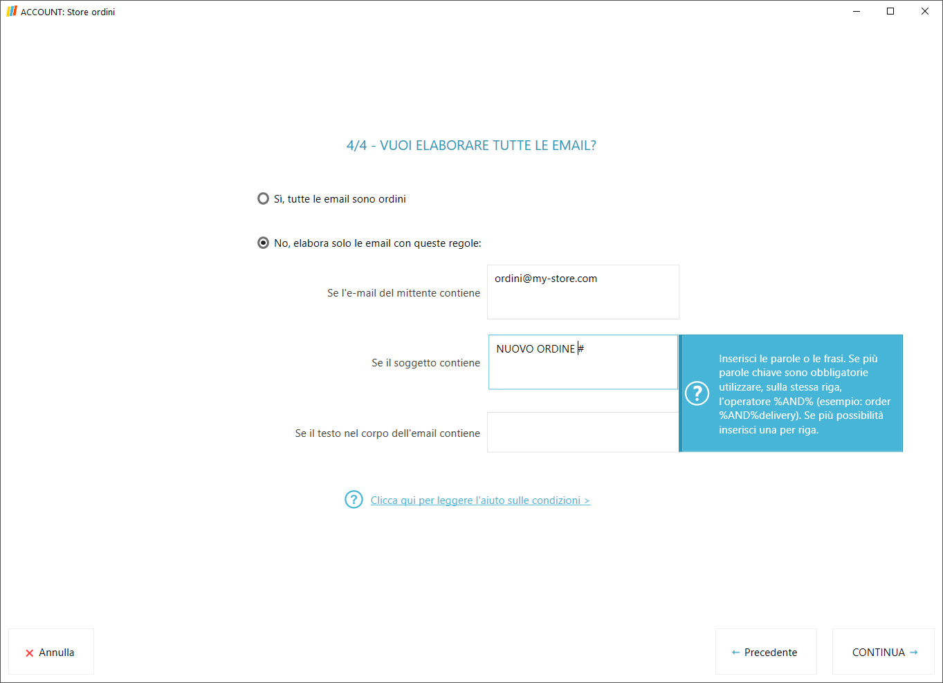 Definisci le regole per la gestione di determinate email