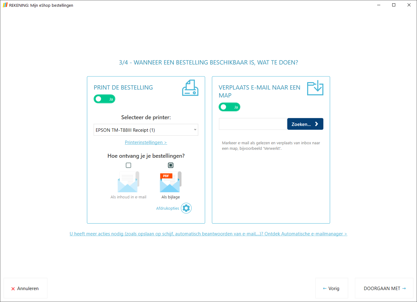 Selecteer de printer voor uw bestellingen