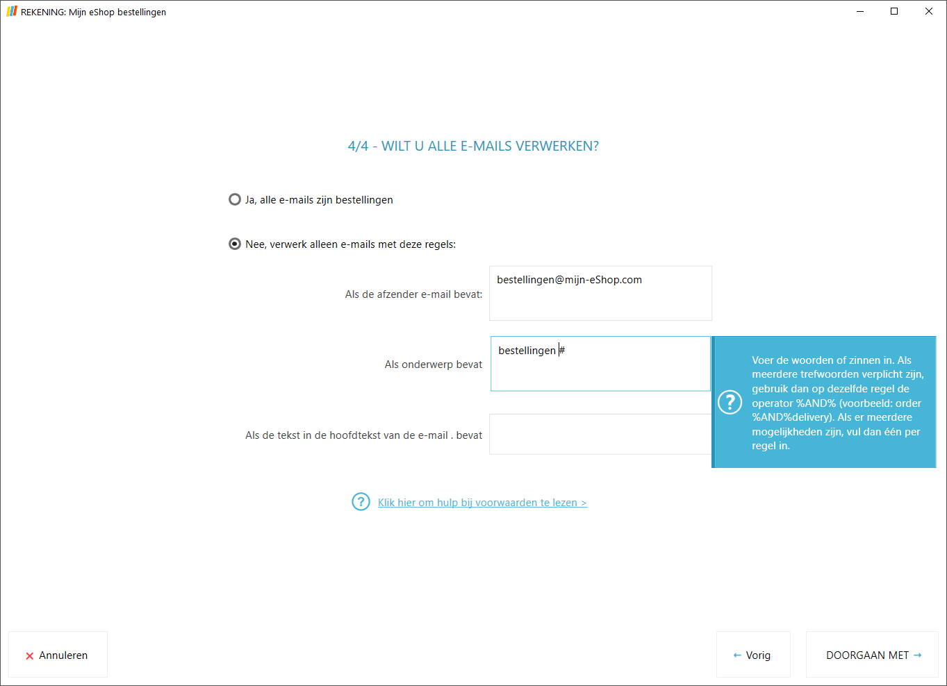 Definieer regels voor het afhandelen van bepaalde e-mails